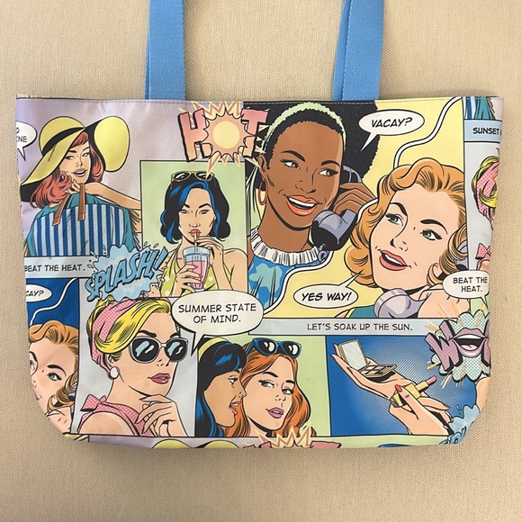 Estee Lauder Comic Art Tote Beach Bag with Polka Dot Lining - Recycled Material - Picture 2 of 5